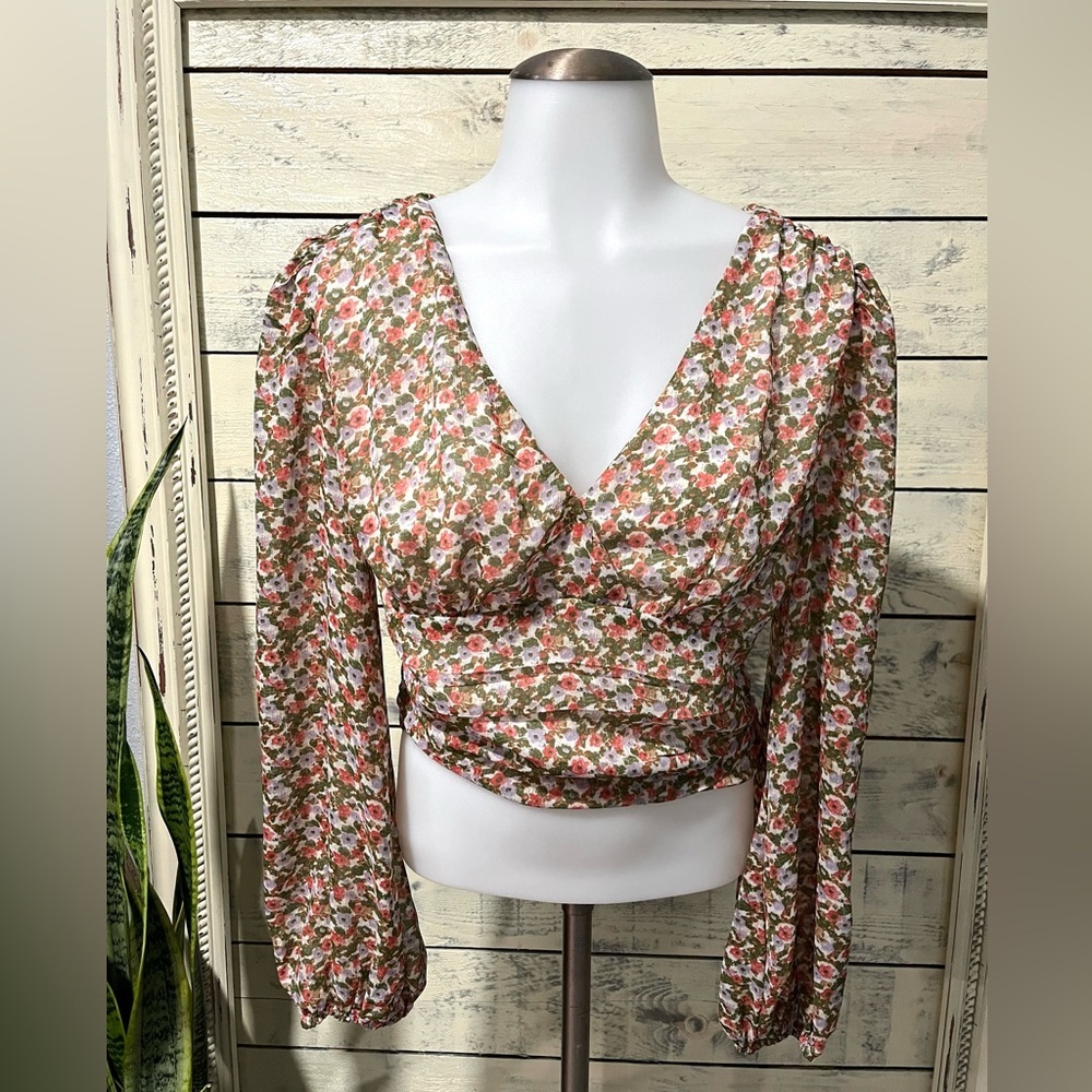 Lush Floral Blouse with Pink and Green Accents
